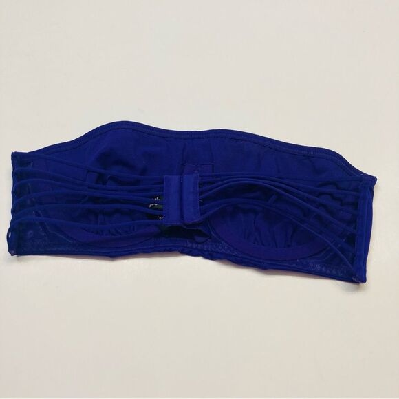 Victoria's Secret UnlinedBandeau Bra Underwired Strapless Caged Back Sz 34C Blue - Picture 6 of 10